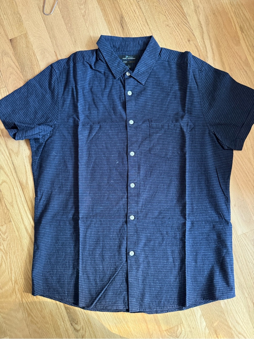 Marc Anthony Men’s Large Navy Blue Slim Fit Short Sleeve Button-Up Shirt